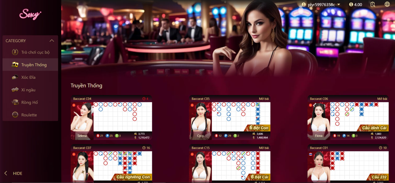 Sảnh Ae Sexy Casino với trò Baccarat được nhiều ngươi yêu thích
