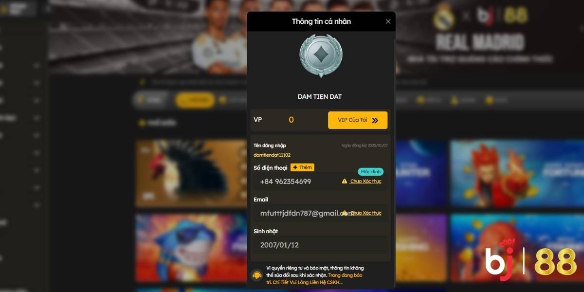 Hướng dẫn cách thay đổi Email/ Số điện thoại BJ88. Nguồn ảnh: oooor.io