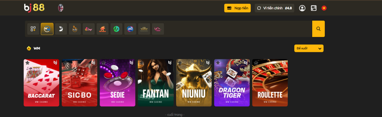 WM CASINO có cung cấp khoảng 7 trò chơi Live cùng dealer đó là: Baccarat, Sicbo, SEDIE, Fantan, NIUNIU, Dragon Tiger, Roulette
